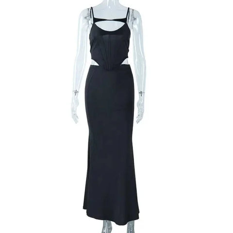 Solid Color Top Vest Sheath Skirt - Black / L