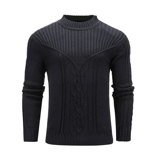 Black ribbed mock turtleneck cable knit sweater for men, part of Solid Color Warm Jacquard line
