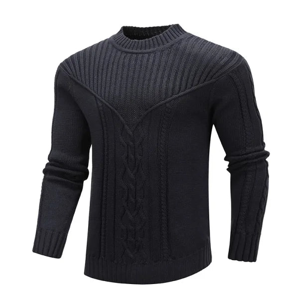 Dark gray ribbed mock turtleneck cable knit warm jacquard men sweater for all-season wear