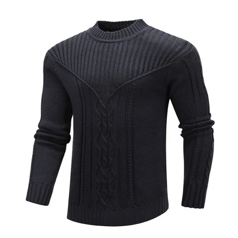 Dark gray ribbed mock turtleneck cable knit warm jacquard men sweater for all-season wear