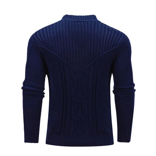 Navy blue ribbed turtleneck in Solid Color Warm Jacquard Sweater for Men