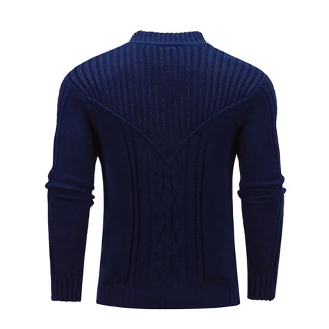 Navy blue ribbed turtleneck in Solid Color Warm Jacquard Sweater for Men