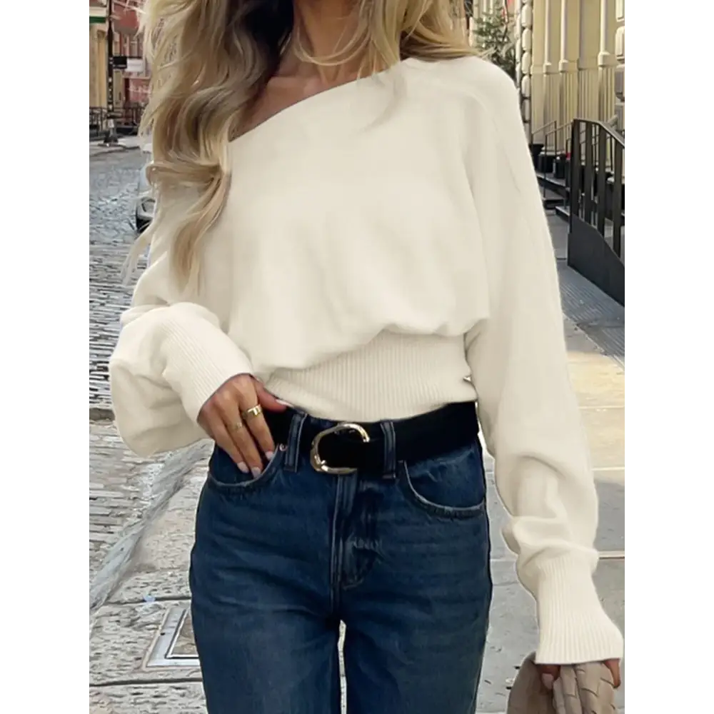 Solid Off-Shoulder Sweater Loose Slash Neck Long Sleeve Knitted Pullovers Women Autumn Winter Fashion Casual Lady