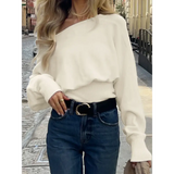 Solid Off-Shoulder Sweater Loose Slash Neck Long Sleeve Knitted Pullovers Women Autumn Winter Fashion Casual Lady