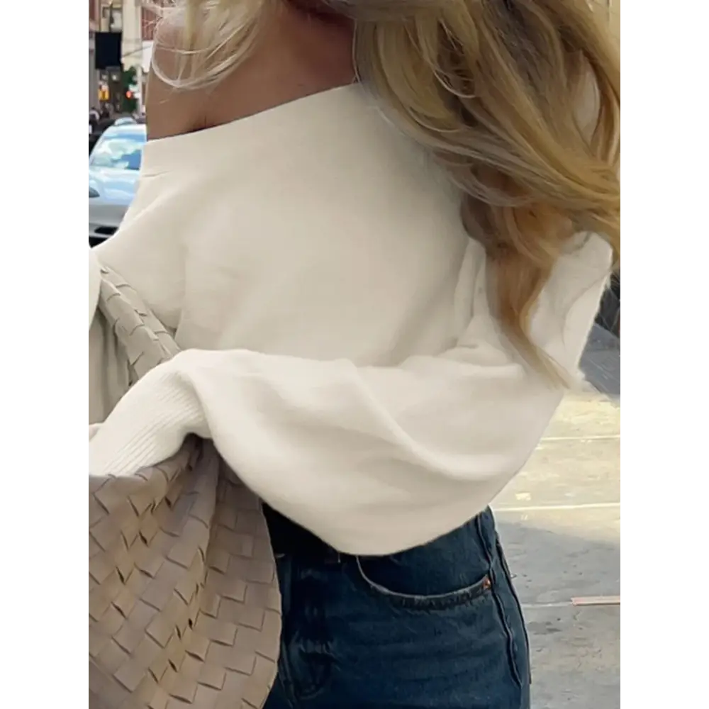 Solid Off-Shoulder Sweater Loose Slash Neck Long Sleeve Knitted Pullovers Women Autumn Winter Fashion Casual Lady