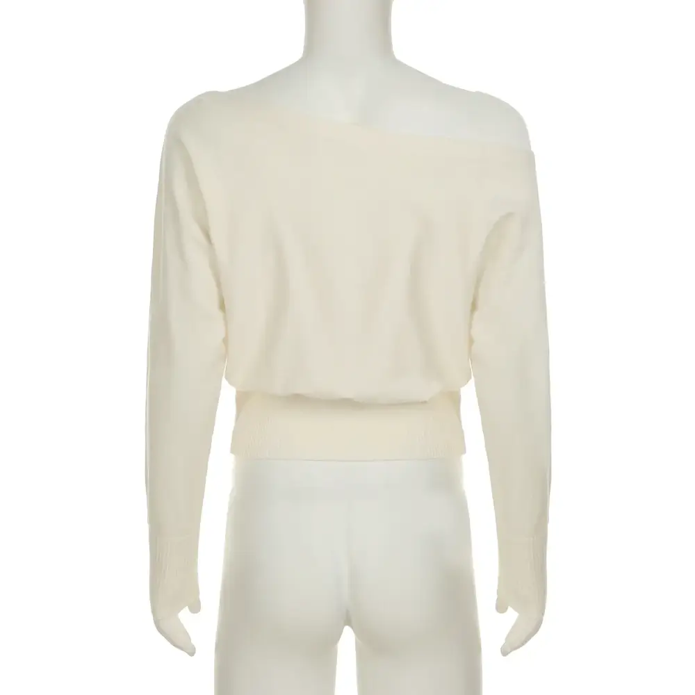 Solid Off-Shoulder Sweater Loose Slash Neck Long Sleeve Knitted Pullovers Women Autumn Winter Fashion Casual Lady