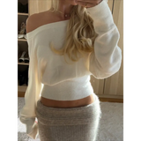 Solid Off-Shoulder Sweater Loose Slash Neck Long Sleeve Knitted Pullovers Women Autumn Winter Fashion Casual Lady