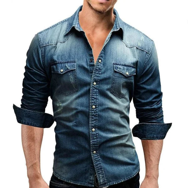 Men Shirt Brand Male Long Sleeve Shirts Casual Solid Slim Fit - Blue / 3XL