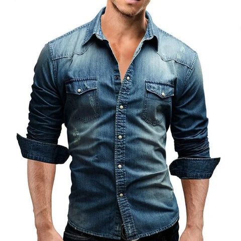Men Shirt Brand Male Long Sleeve Shirts Casual Solid Slim Fit - Blue / 3XL