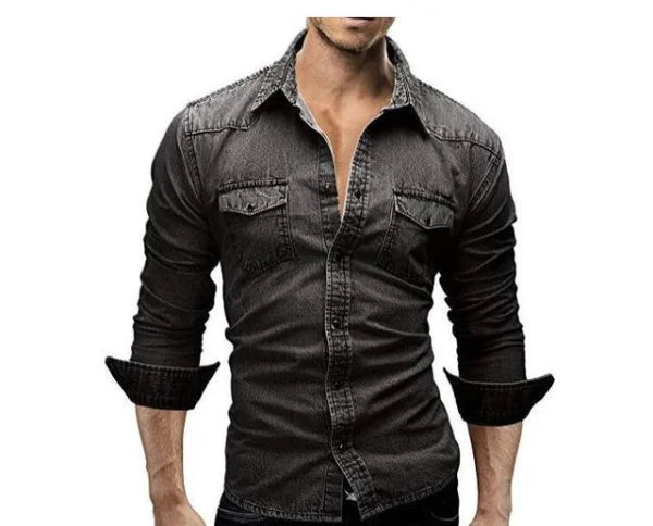 Men Shirt Brand Male Long Sleeve Shirts Casual Solid Slim Fit - Dark Gray / 3XL