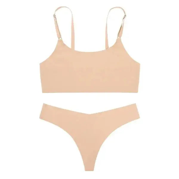 Solid Wireless Bra and Underwear Sets for Ultimate Comfort - Gold / L