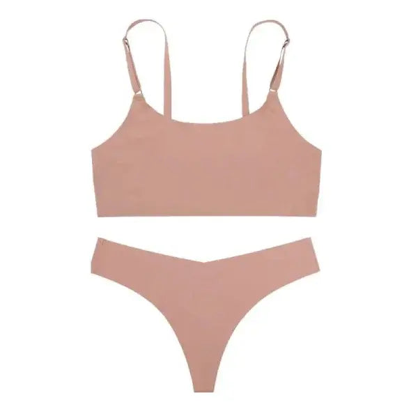 Solid Wireless Bra and Underwear Sets for Ultimate Comfort - Pink / L