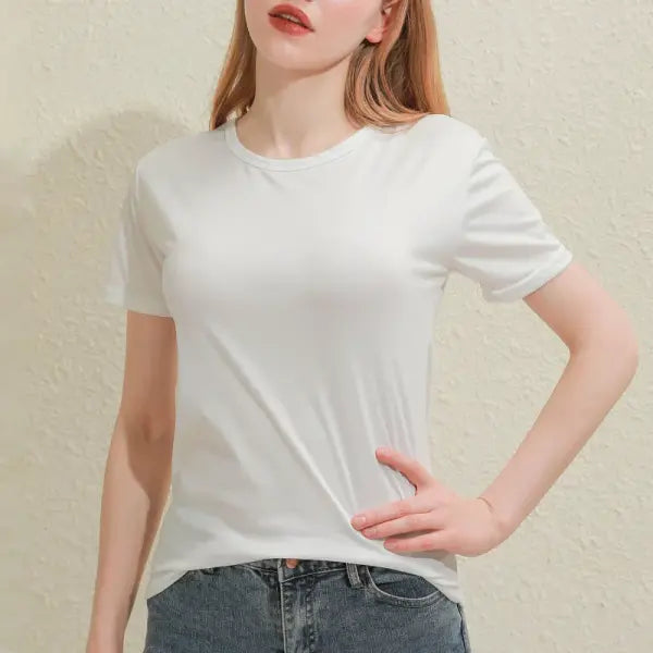 Women’s Solid Cotton V-Neck T-Shirt – Slim Fit Short Sleeve Casual Tee in White & Black