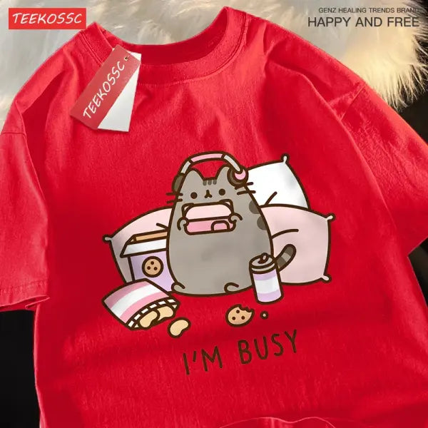 Sorry I’M Busy Cat Playing Games With Headphones Man T Shirt High Quality Brand Clothing Loose T Shirts Cotton Shirt