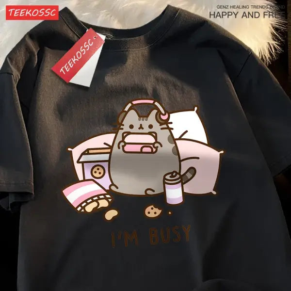 Sorry I’M Busy Cat Playing Games With Headphones Man T Shirt High Quality Brand Clothing Loose T Shirts Cotton Shirt