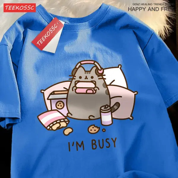 Sorry I’M Busy Cat Playing Games With Headphones Man T Shirt High Quality Brand Clothing Loose T Shirts Cotton Shirt