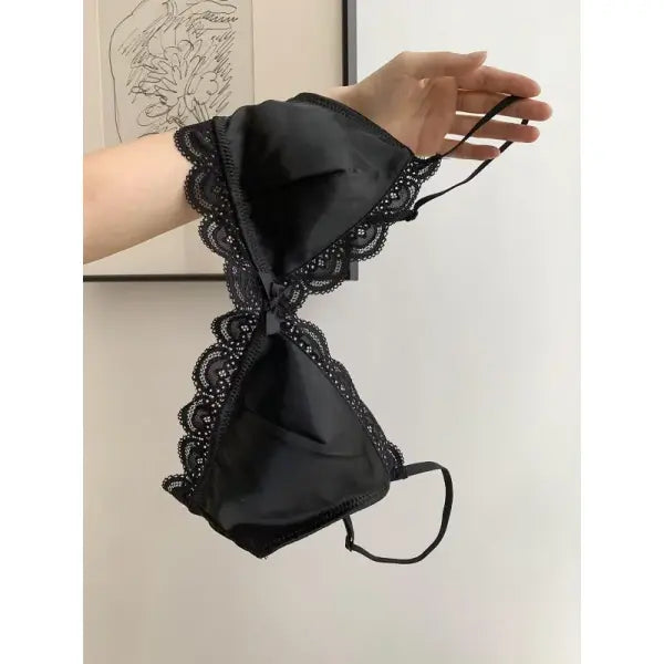 SP&CITY Korean Style Triangle Cup Bow Lace Bra for Women Small Chest Satin Underwear Sweet Girl Breathable Comfortable