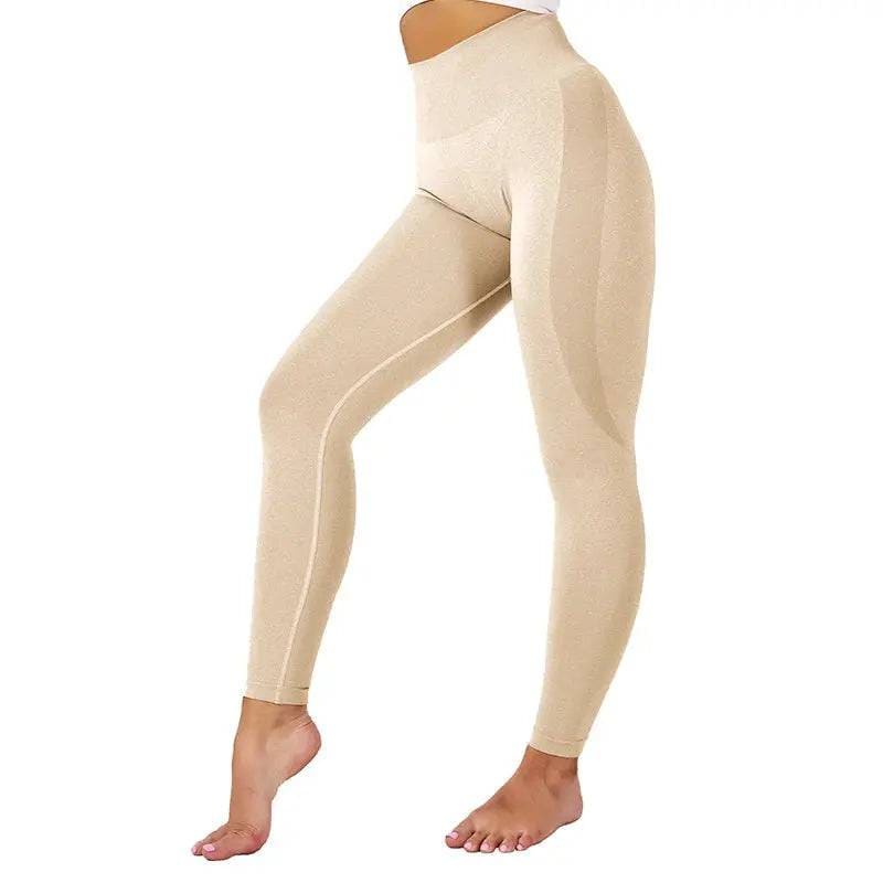 Speckled Seamless Spandex Leggings: Soft Workout Tights - Beige / XS