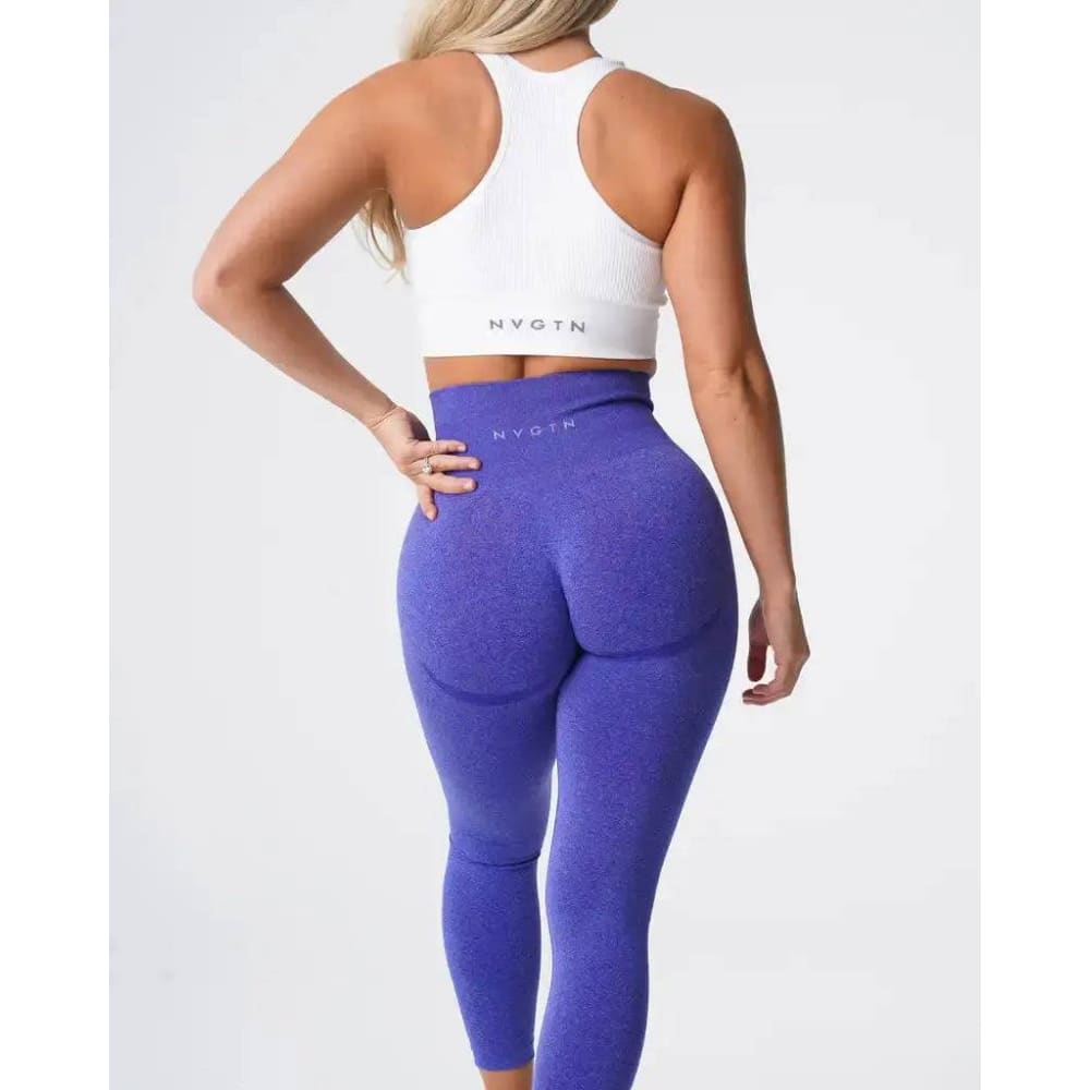 Speckled Seamless Spandex Leggings: Soft Workout Tights - Electric Blue / XS