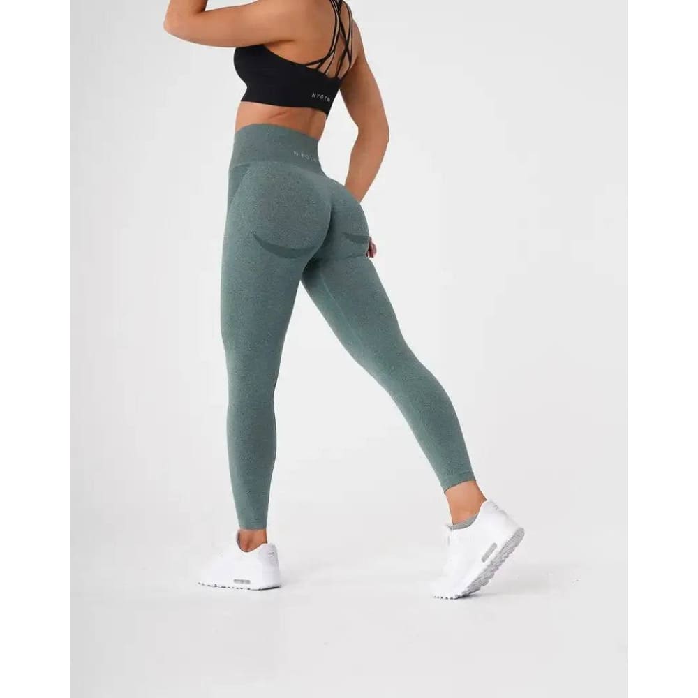 Speckled Seamless Spandex Leggings: Soft Workout Tights - Forest Green / XS