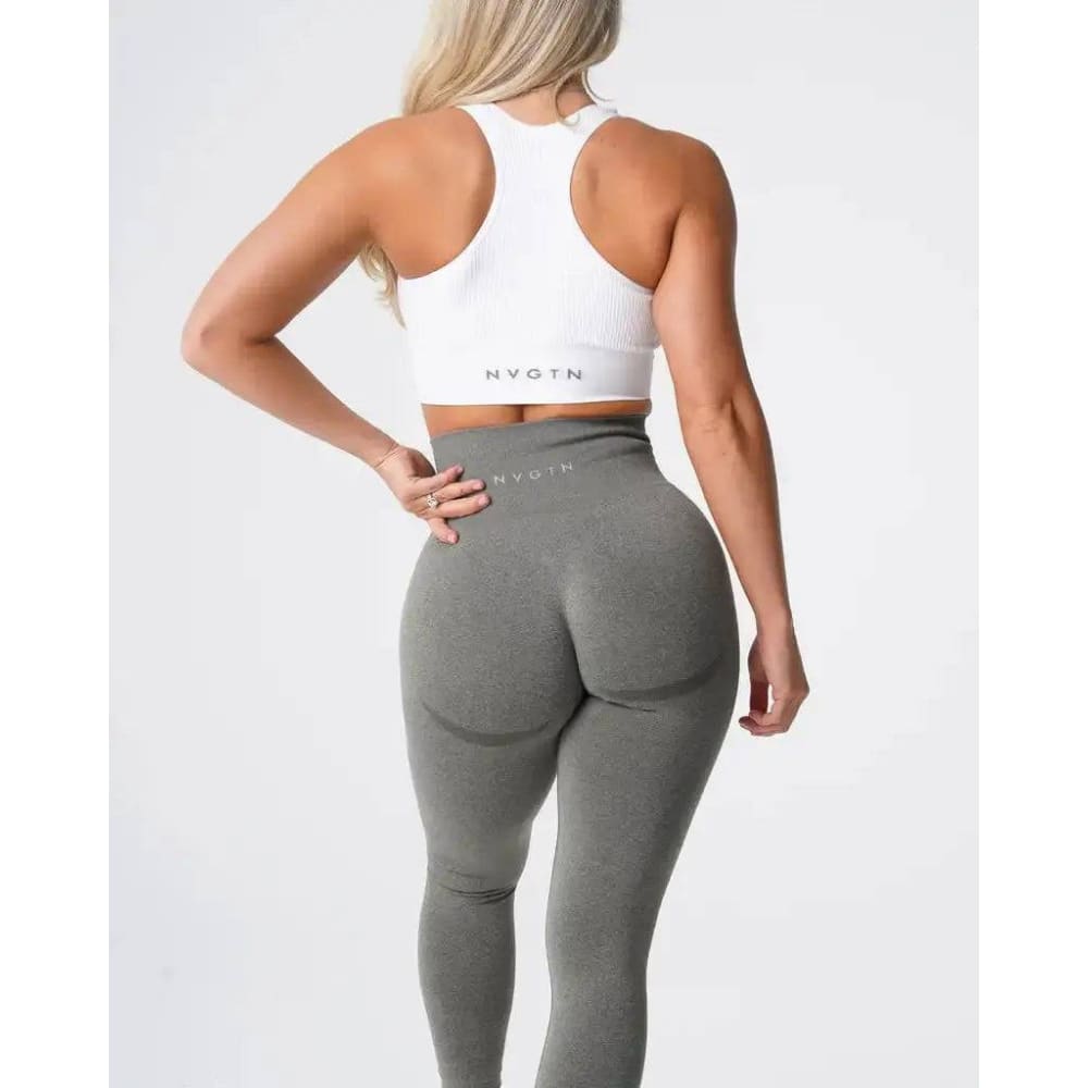 Speckled Seamless Spandex Leggings: Soft Workout Tights - Khaki Green / XS