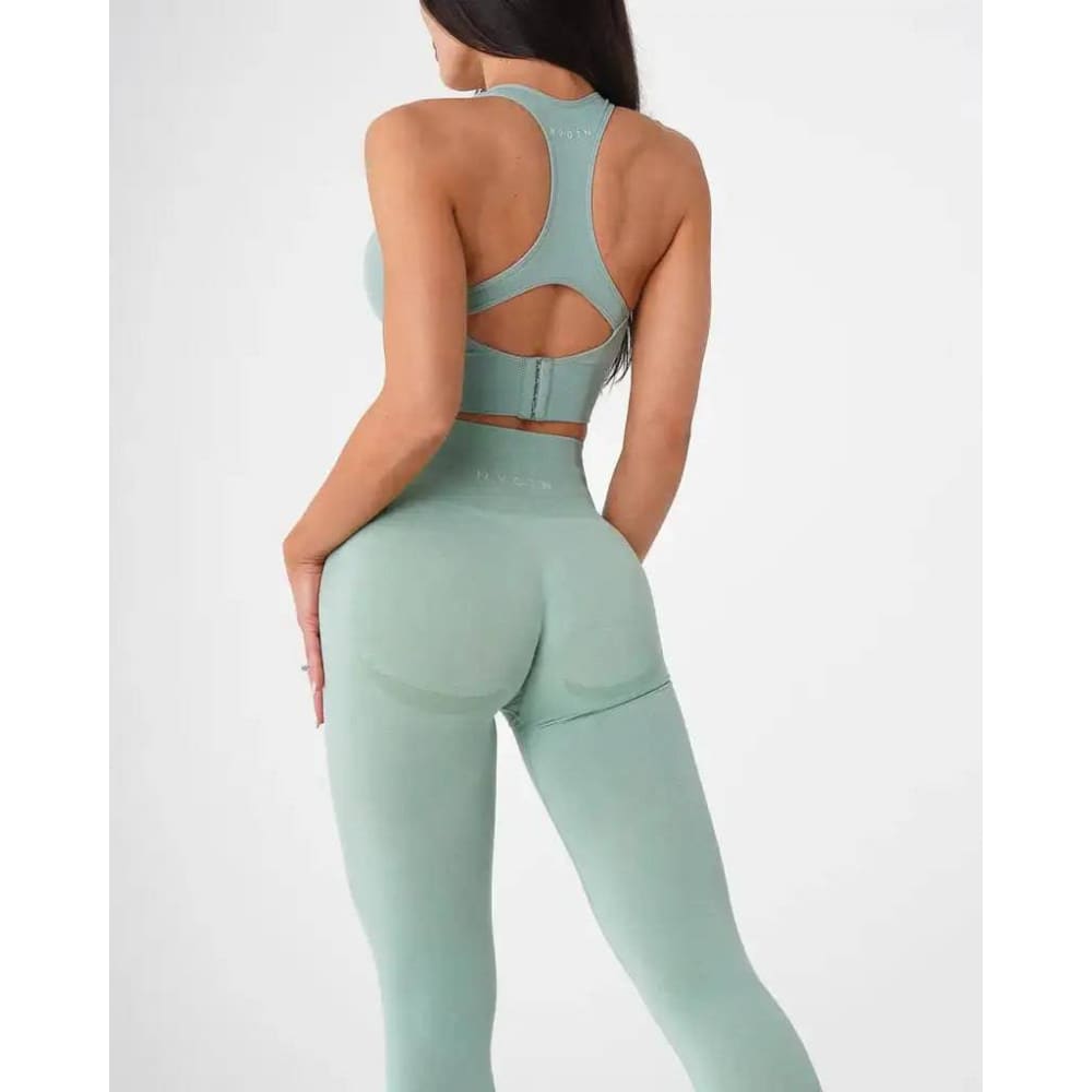 Speckled Seamless Spandex Leggings: Soft Workout Tights - Sage Green / XS