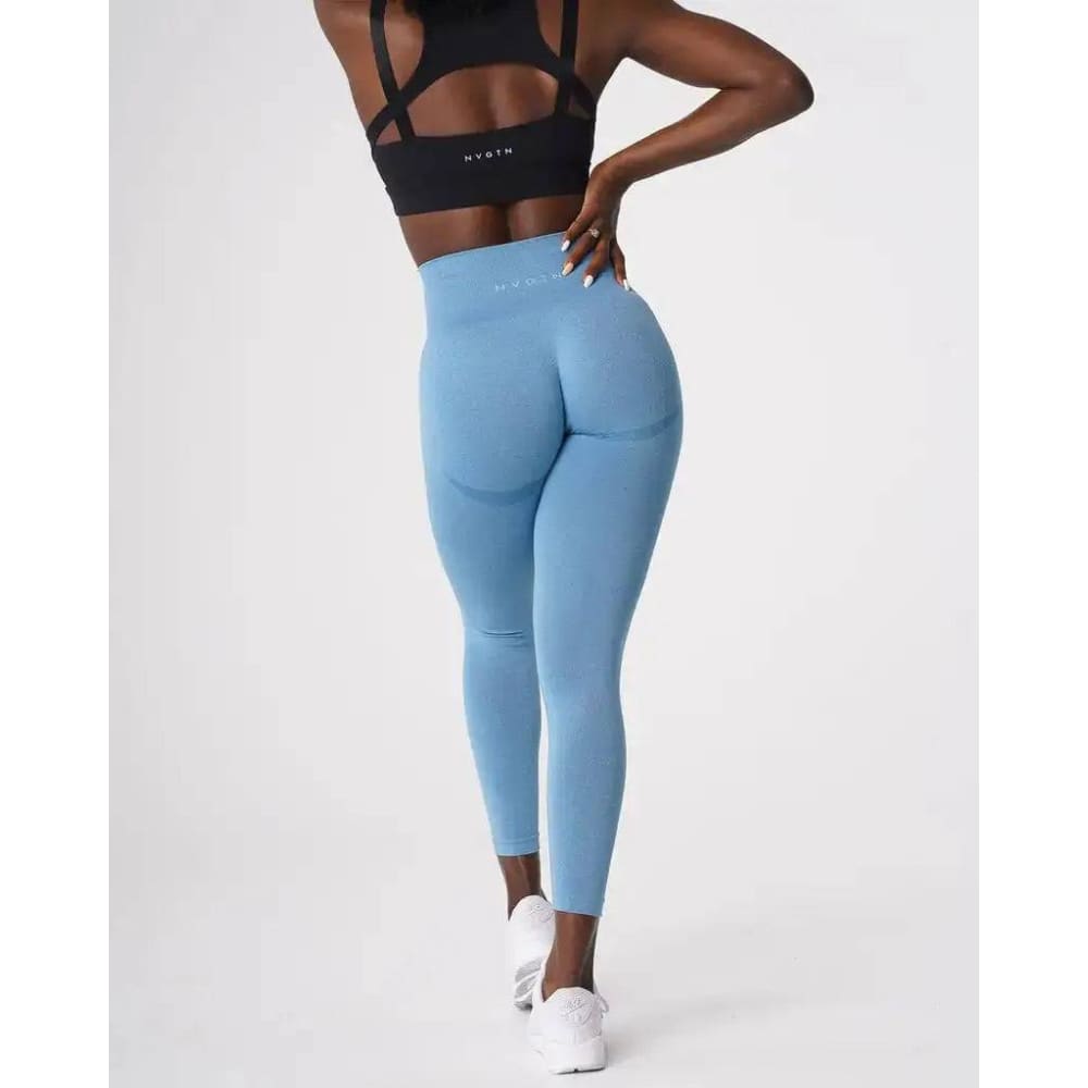 Speckled Seamless Spandex Leggings: Soft Workout Tights - Sky Blue / XS