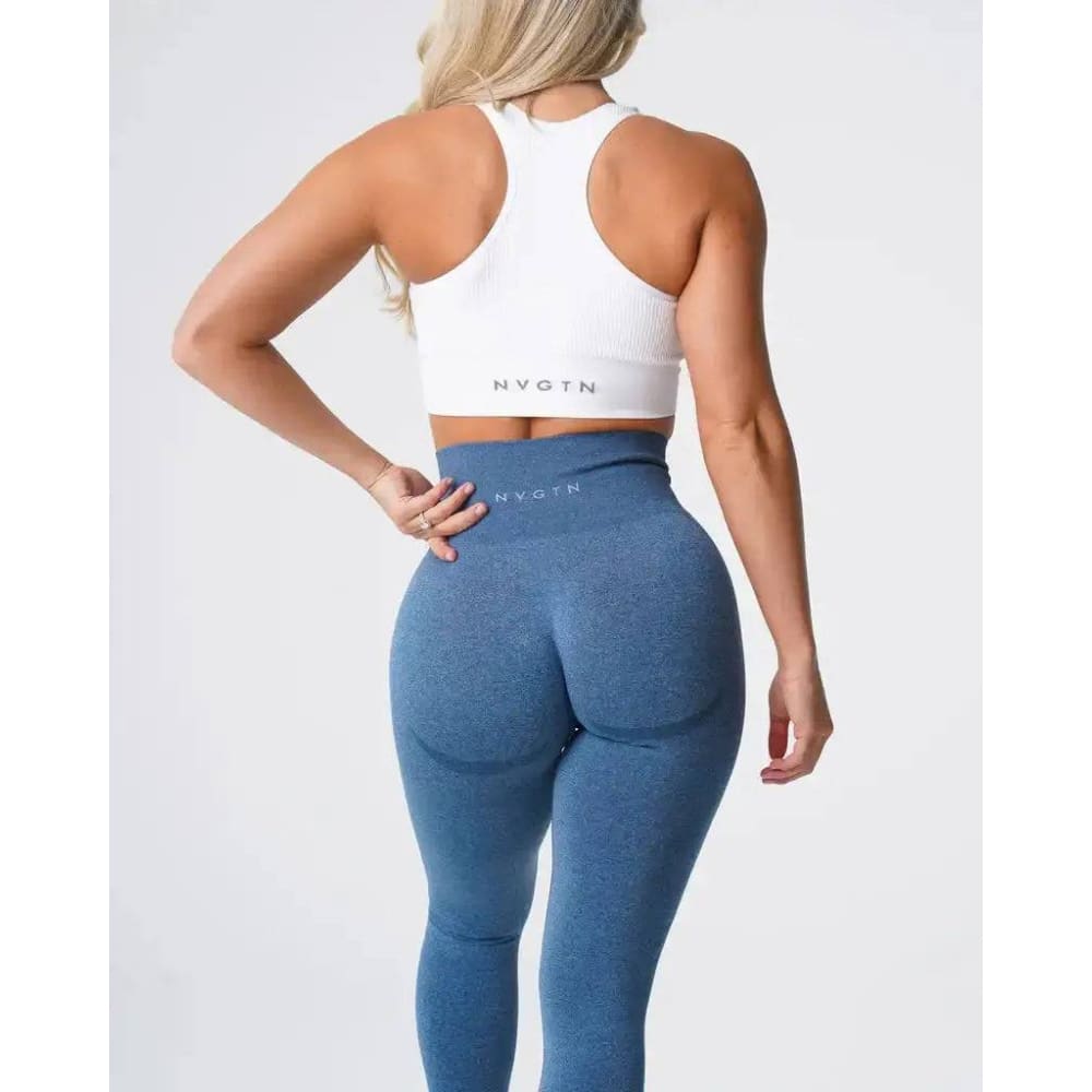 Speckled Seamless Spandex Leggings: Soft Workout Tights - Slate Blue / XS