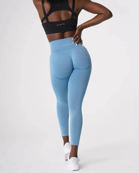 Speckled Seamless Spandex Leggings: Soft Workout Tights - Sky Blue / XS