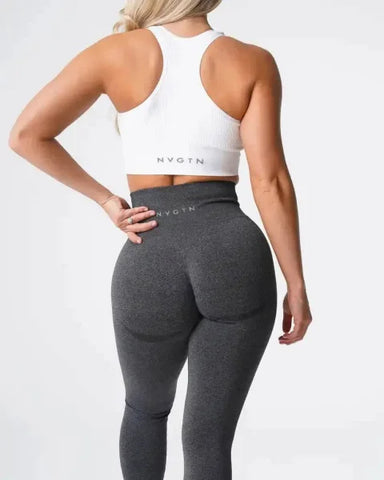 Speckled Seamless Spandex Leggings: Soft Workout Tights - Black / XS