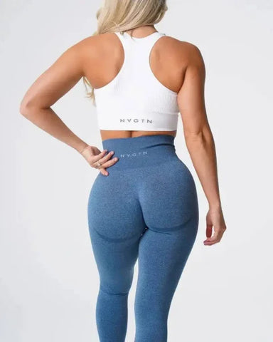 Speckled Seamless Spandex Leggings: Soft Workout Tights - Slate Blue / XS