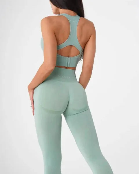 Speckled Seamless Spandex Leggings: Soft Workout Tights - Sage Green / XS