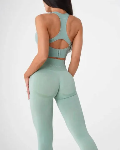 Speckled Seamless Spandex Leggings: Soft Workout Tights - Sage Green / XS