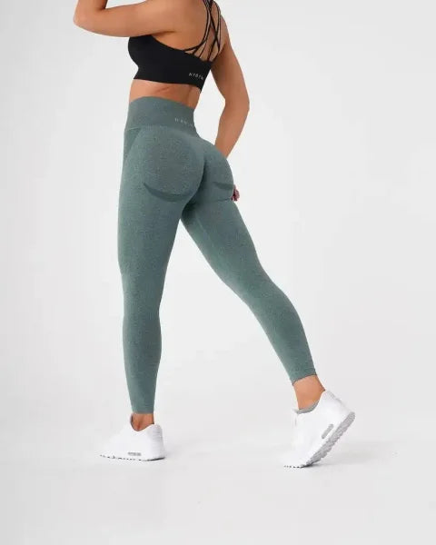 Speckled Seamless Spandex Leggings: Soft Workout Tights - Forest Green / XS
