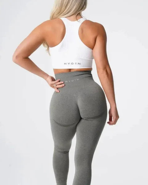 Speckled Seamless Spandex Leggings: Soft Workout Tights - Khaki Green / XS