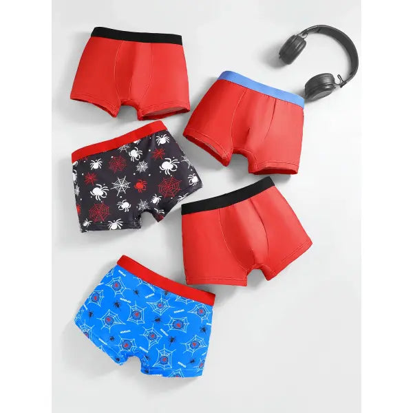Spider Print Boys Underwear 5-Pack Size 4-10 Soft Comfortable Casual Style