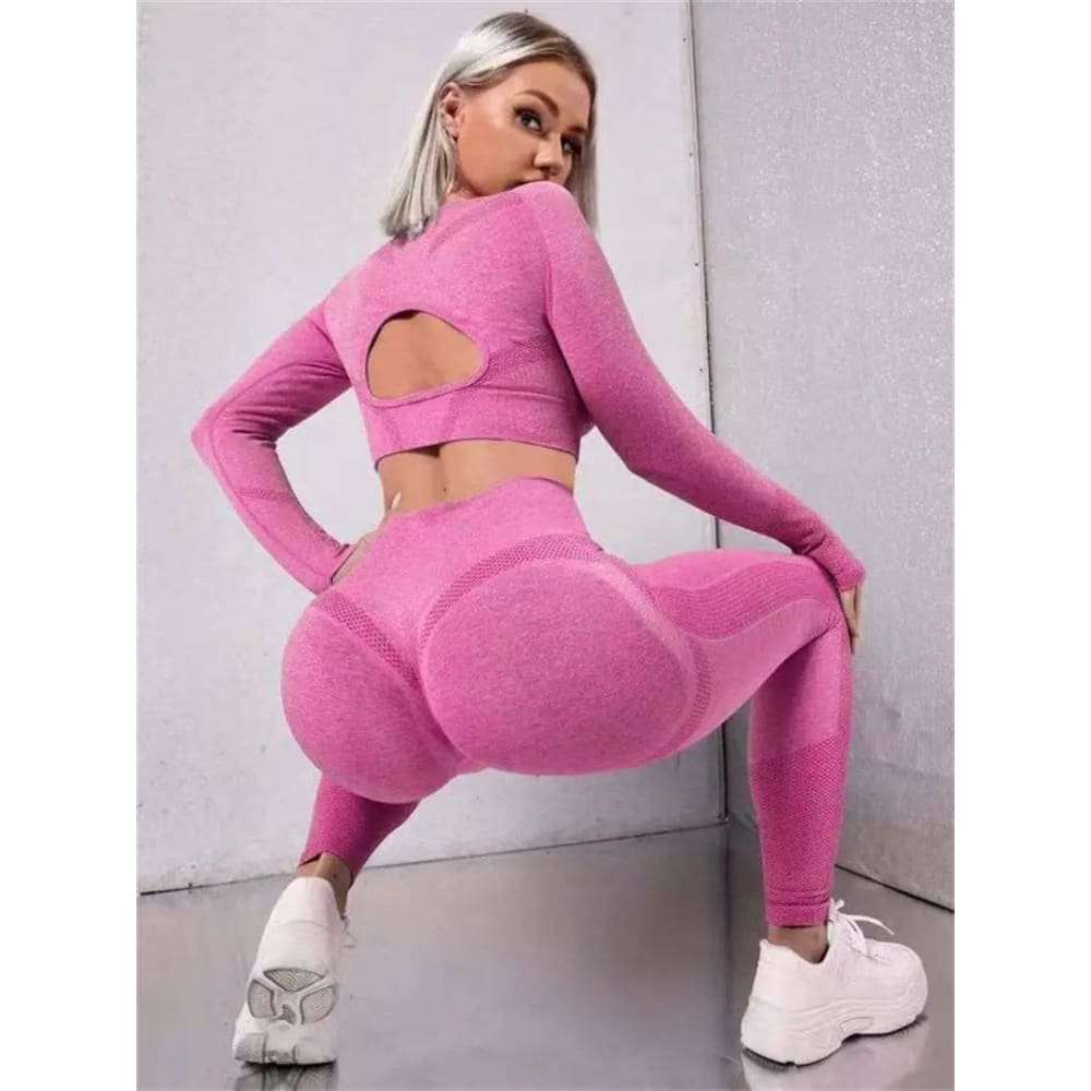 Sports Set - Stylish 2-Piece Fitness Outfit with Butt-Lifting Leggings - Rose Red / L