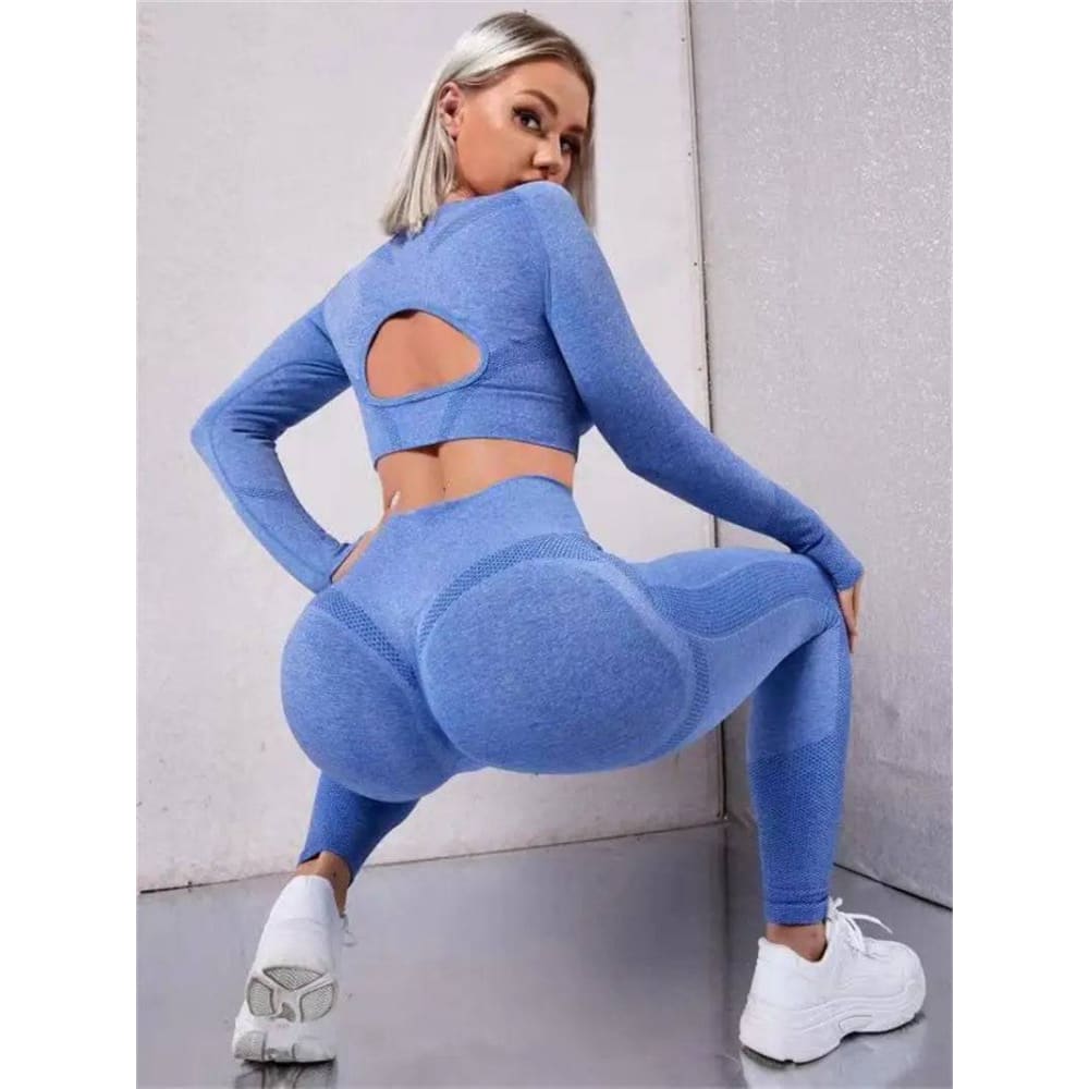 Sports Set - Stylish 2-Piece Fitness Outfit with Butt-Lifting Leggings - Blue / L