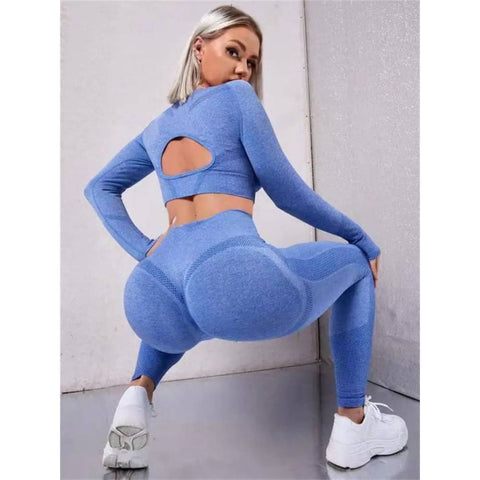 Sports Set - Stylish 2-Piece Fitness Outfit with Butt-Lifting Leggings - Blue / L