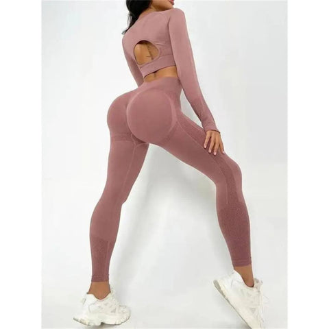 Sports Set - Stylish 2-Piece Fitness Outfit with Butt-Lifting Leggings - Lotus Red / L