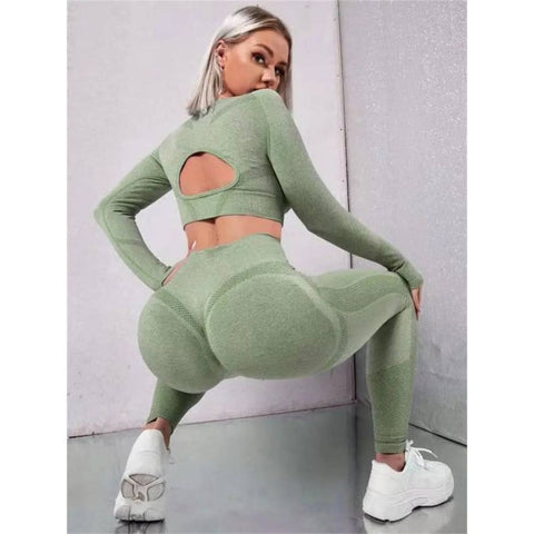 Sports Set - Stylish 2-Piece Fitness Outfit with Butt-Lifting Leggings - Army Green / L