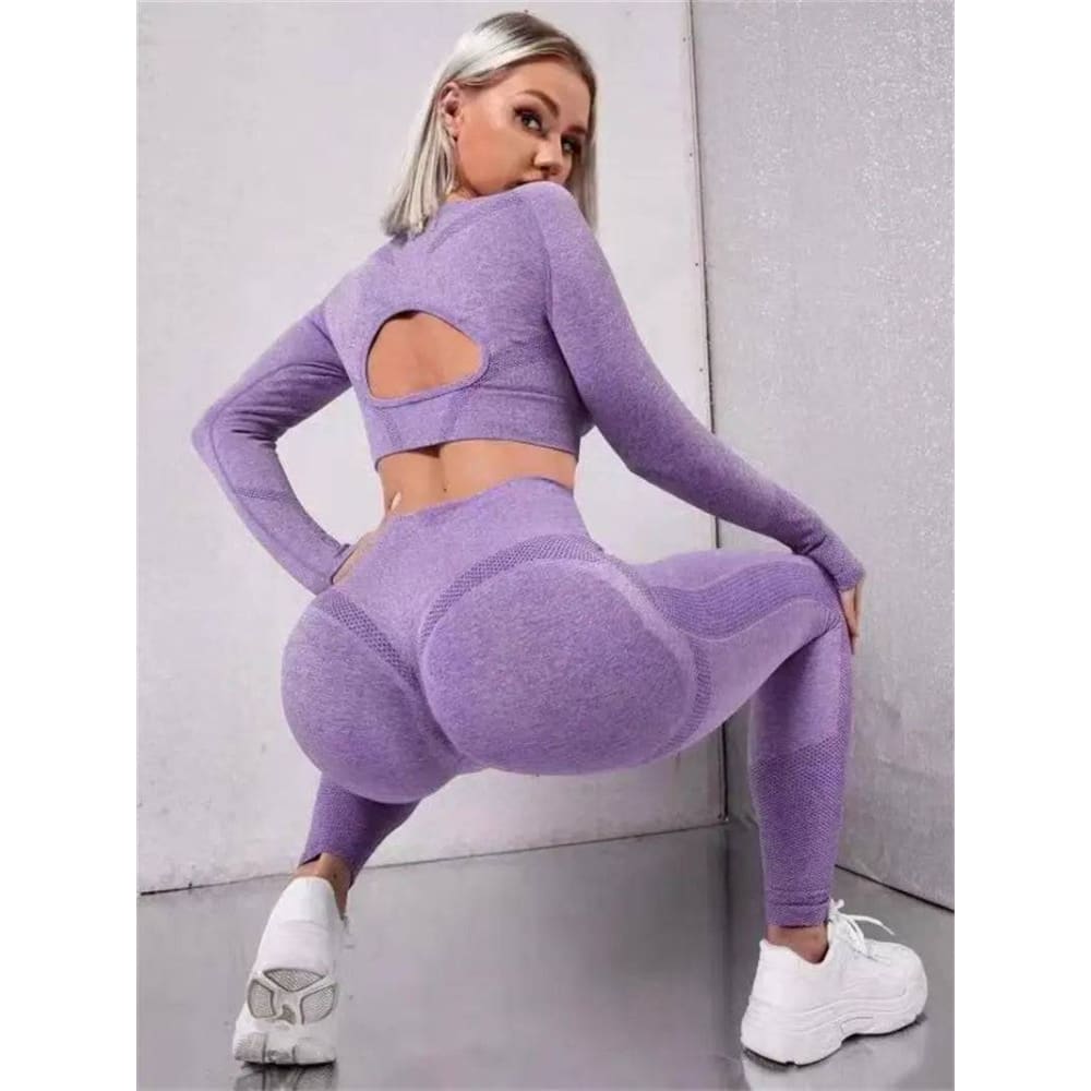 Sports Set - Stylish 2-Piece Fitness Outfit with Butt-Lifting Leggings - Purple / L