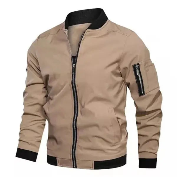 Lightweight Jacket Windbreaker Casual Zip Up Coat - Khaki / XXXL
