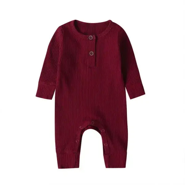Baby Cotton Romper – Long Sleeve Spring/Autumn Jumpsuit Playsuit for Newborn Boys & Girls - Burgendy / 6-9months