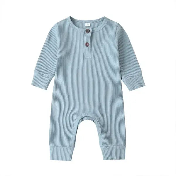 Baby Cotton Romper – Long Sleeve Spring/Autumn Jumpsuit Playsuit for Newborn Boys & Girls - Blue / 9-12months