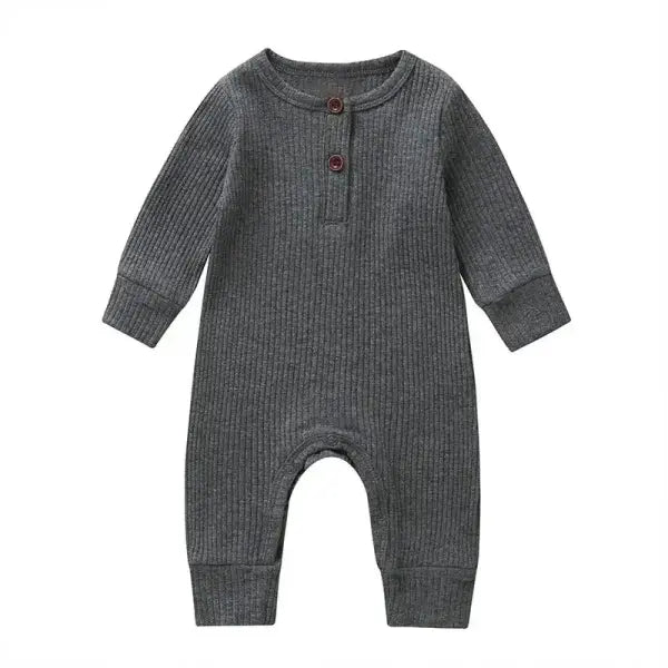Baby Cotton Romper – Long Sleeve Spring/Autumn Jumpsuit Playsuit for Newborn Boys & Girls - Gray / 12-18months