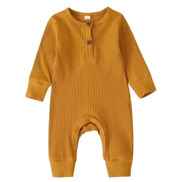 Baby Cotton Romper – Long Sleeve Spring/Autumn Jumpsuit Playsuit for Newborn Boys & Girls - Mustard / 6-9months