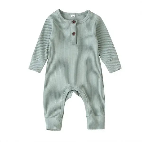 Baby Cotton Romper – Long Sleeve Spring/Autumn Jumpsuit Playsuit for Newborn Boys & Girls - Green / 3-6months