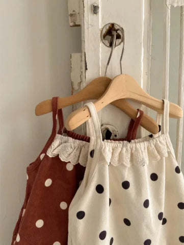 Spring Baby Girl Dots Print Lace Overalls – Cotton Toddler Jumpsuit with Suspenders