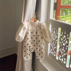 Spring Baby Girl Dots Print Lace Overalls – Cotton Toddler Jumpsuit with Suspenders - Himpall